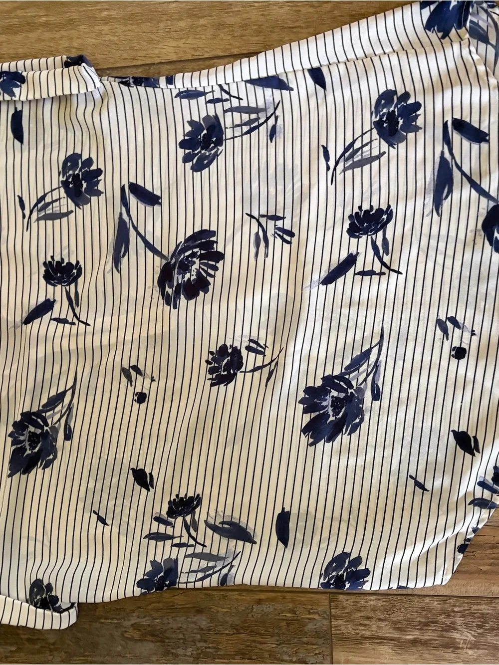 Maurices White and Navy Floral Stripe Tie-Front Blouse - Picture 3 of 4